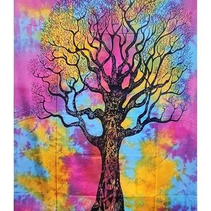 Vibrant Tie-Dye Tree Of Life Wall Hanging Tapestry 7'x4.5'